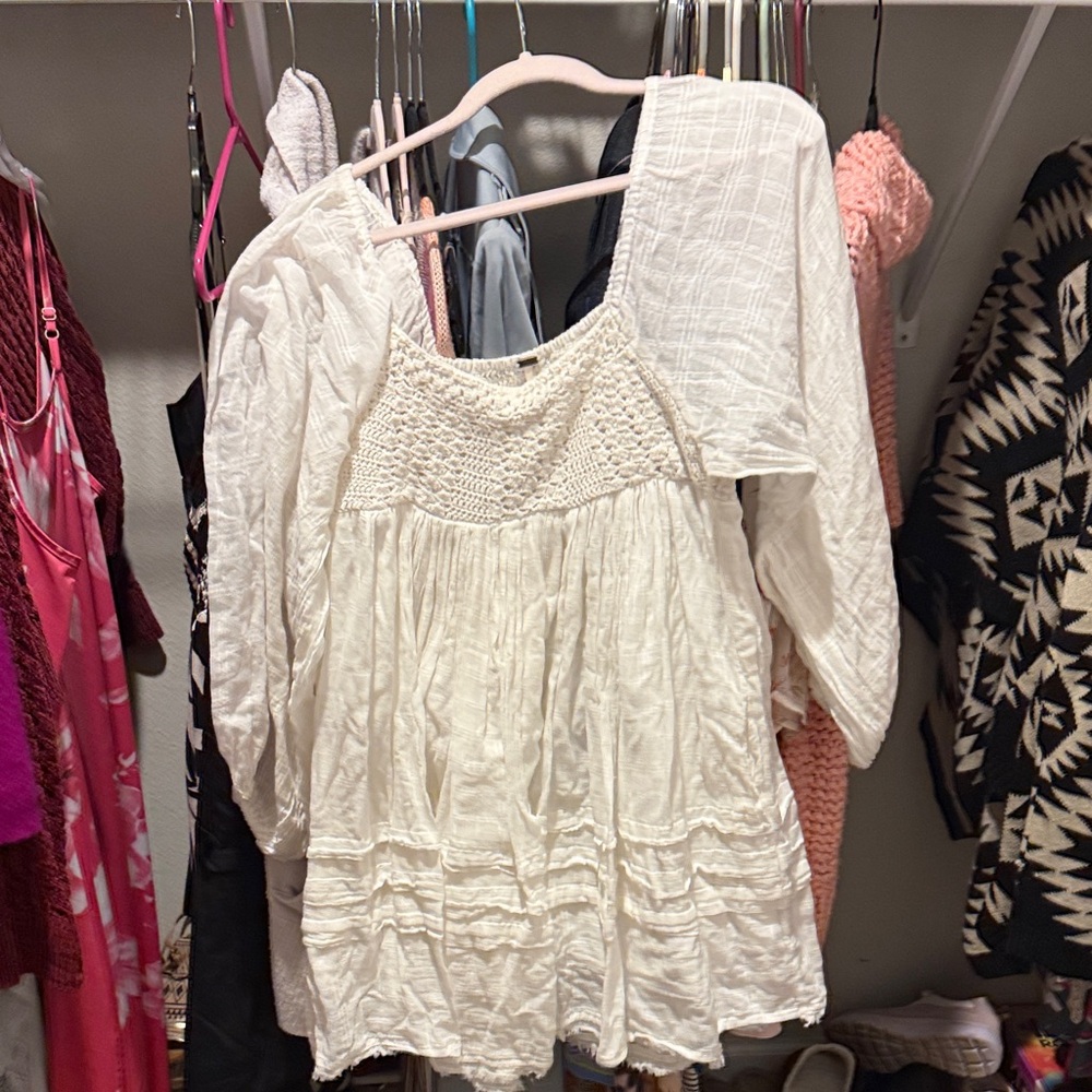 FP Movement by Free People White Long Sleeve Smocked Peasant Dress